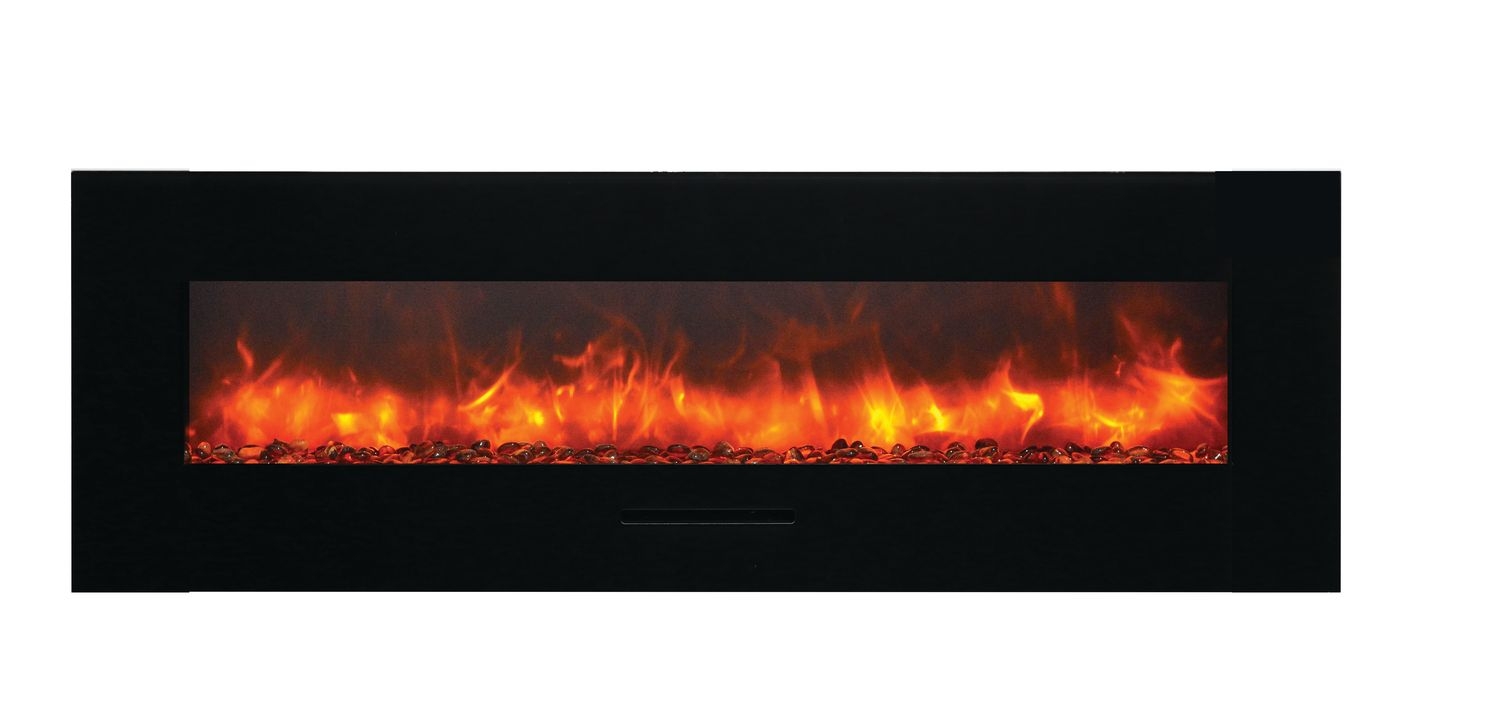 WM-FM Flush Mount Electric Fireplace w/Black Glass Surround