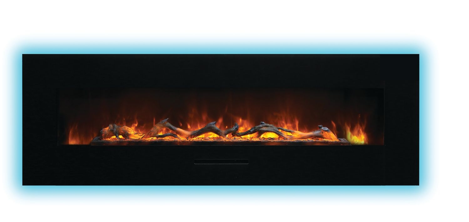 WM-FM Flush Mount Electric Fireplace w/Black Glass Surround