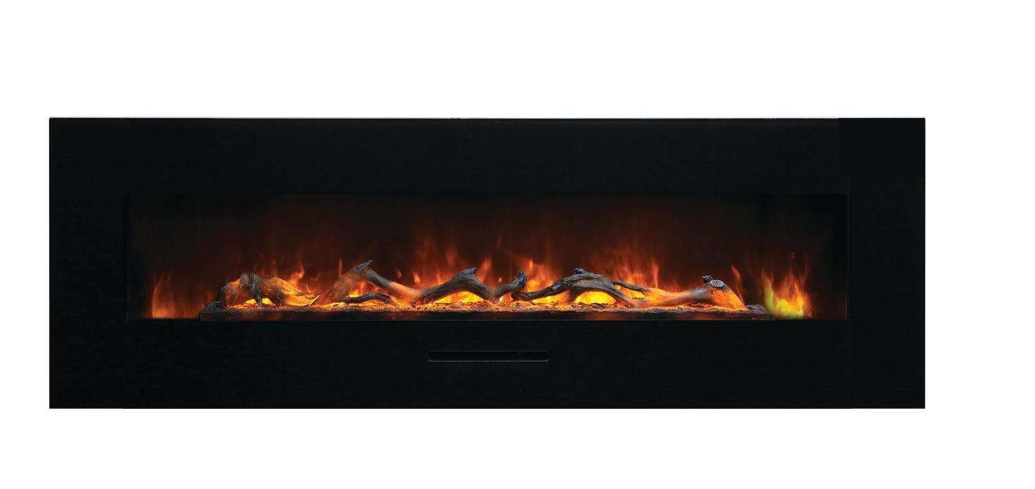 WM-FM Flush Mount Electric Fireplace w/Black Glass Surround
