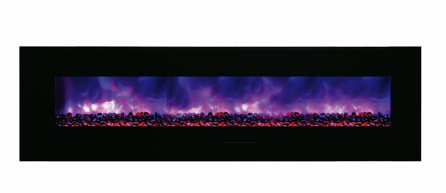 WM-FM 72" Flush Mount Electric Fireplace w/ Black Glass Surround & Log Set