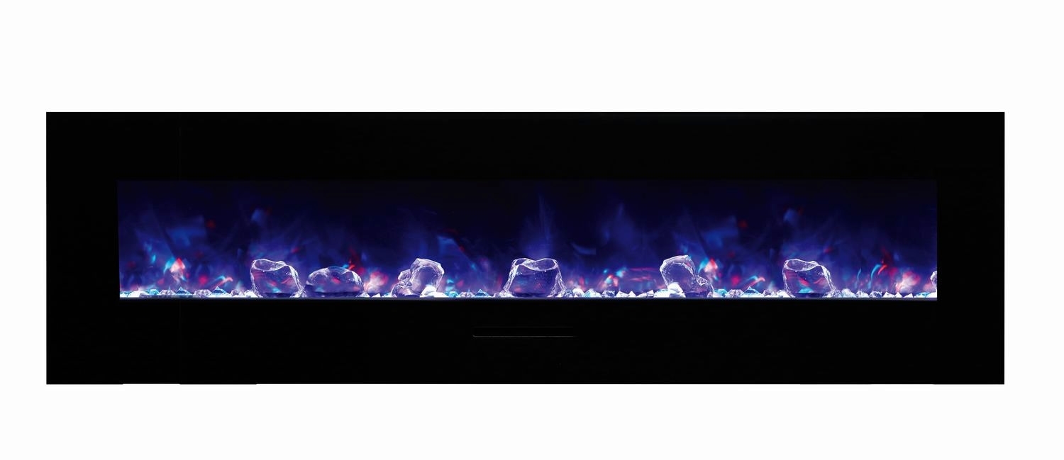 WM-FM 72" Flush Mount Electric Fireplace w/ Black Glass Surround & Log Set