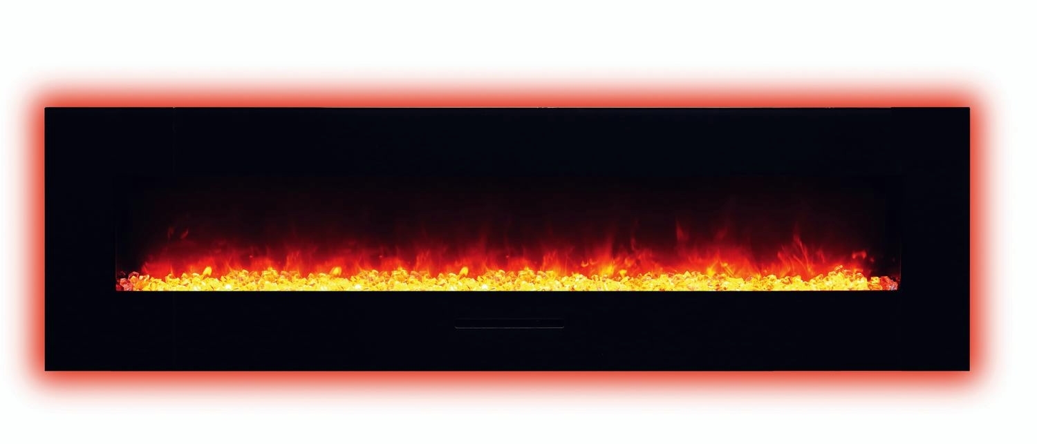 WM-FM 72" Flush Mount Electric Fireplace w/ Black Glass Surround & Log Set