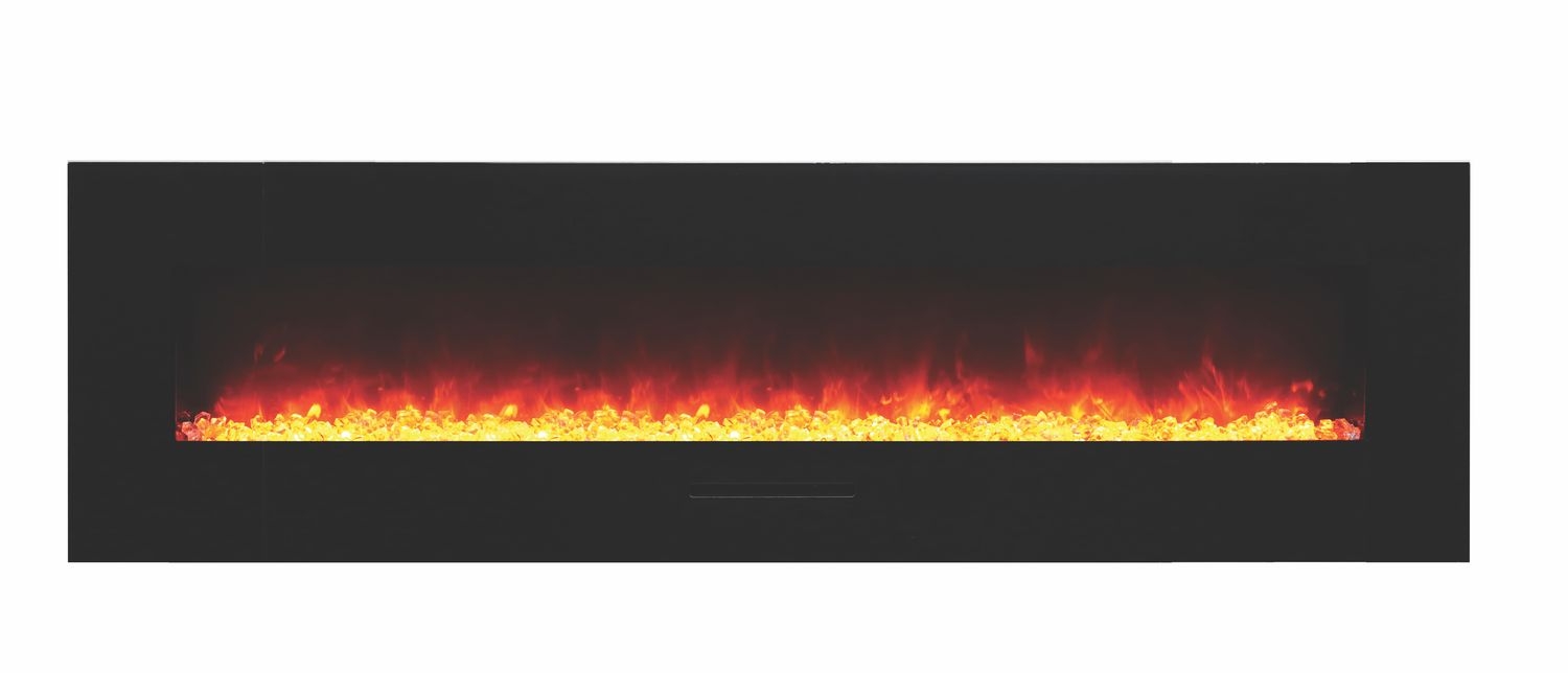 WM-FM Flush Mount Electric Fireplace w/Black Glass Surround