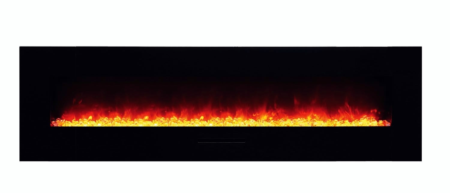 WM-FM 72" Flush Mount Electric Fireplace w/ Black Glass Surround & Log Set