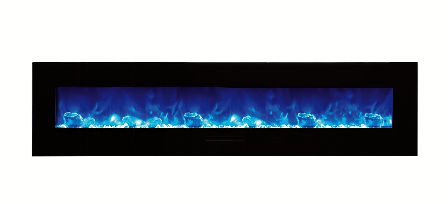 WM-FM 88" Flush Mount Electric Fireplace w/ Black Glass Surround & Log Set