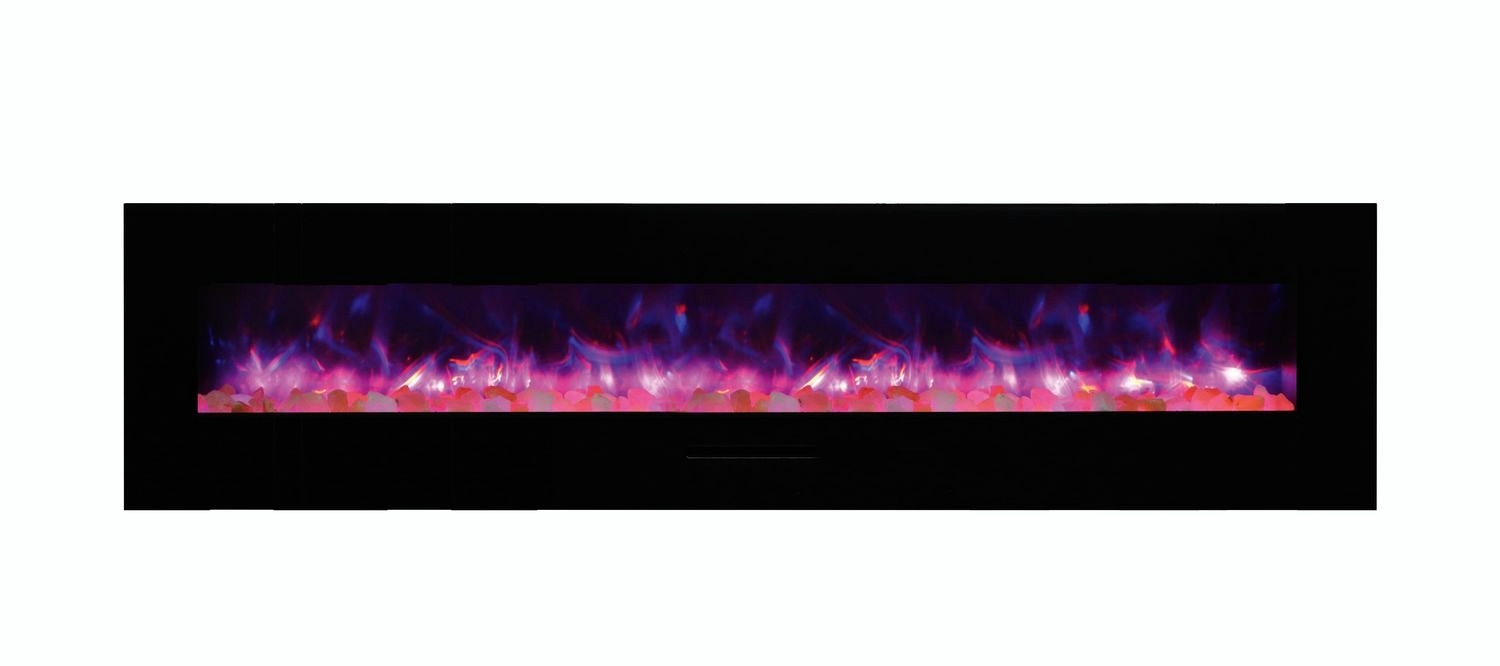WM-FM 88" Flush Mount Electric Fireplace w/ Black Glass Surround & Log Set