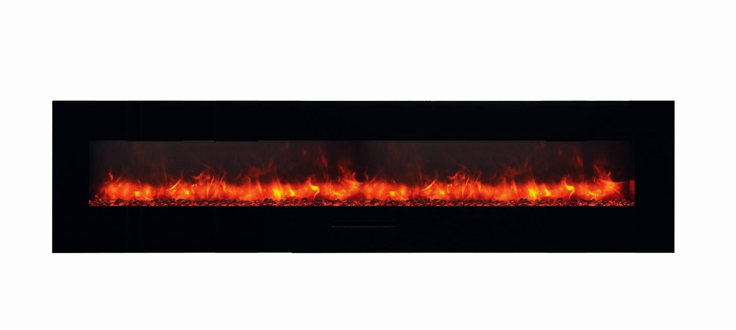 WM-FM 88" Flush Mount Electric Fireplace w/ Black Glass Surround & Log Set