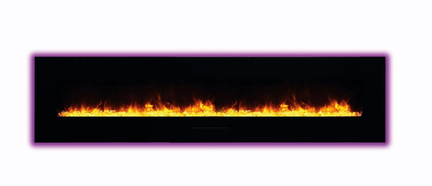 WM-FM 88" Flush Mount Electric Fireplace w/ Black Glass Surround & Log Set