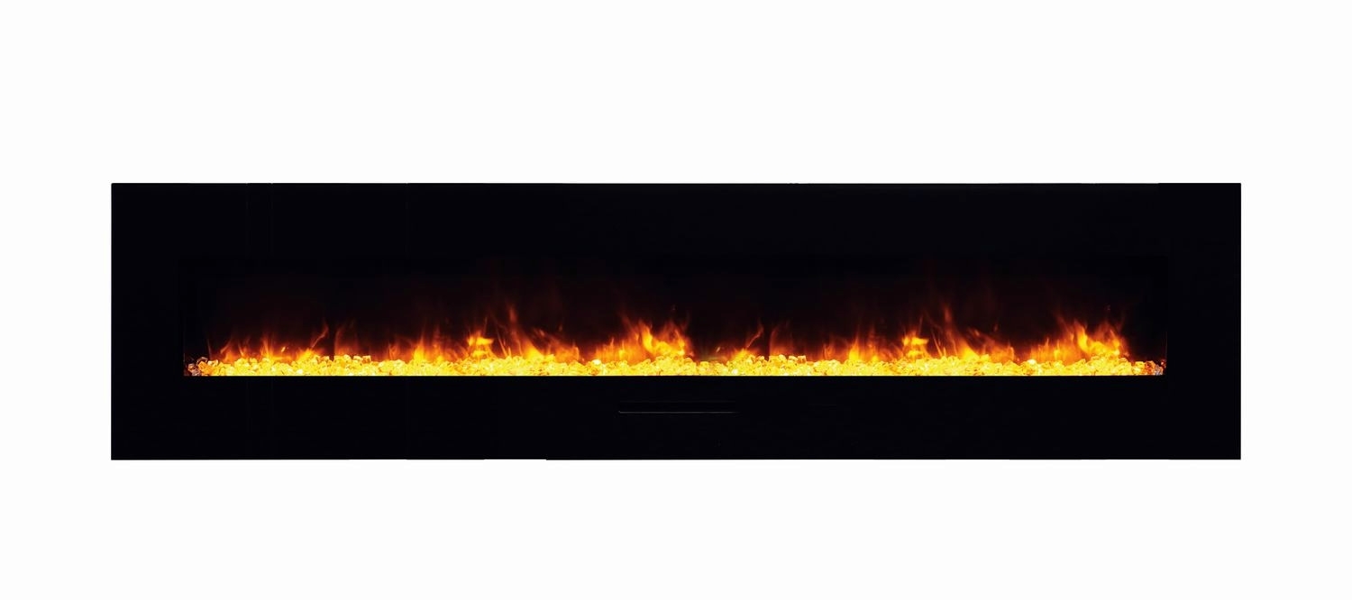 WM-FM 88" Flush Mount Electric Fireplace w/ Black Glass Surround & Log Set