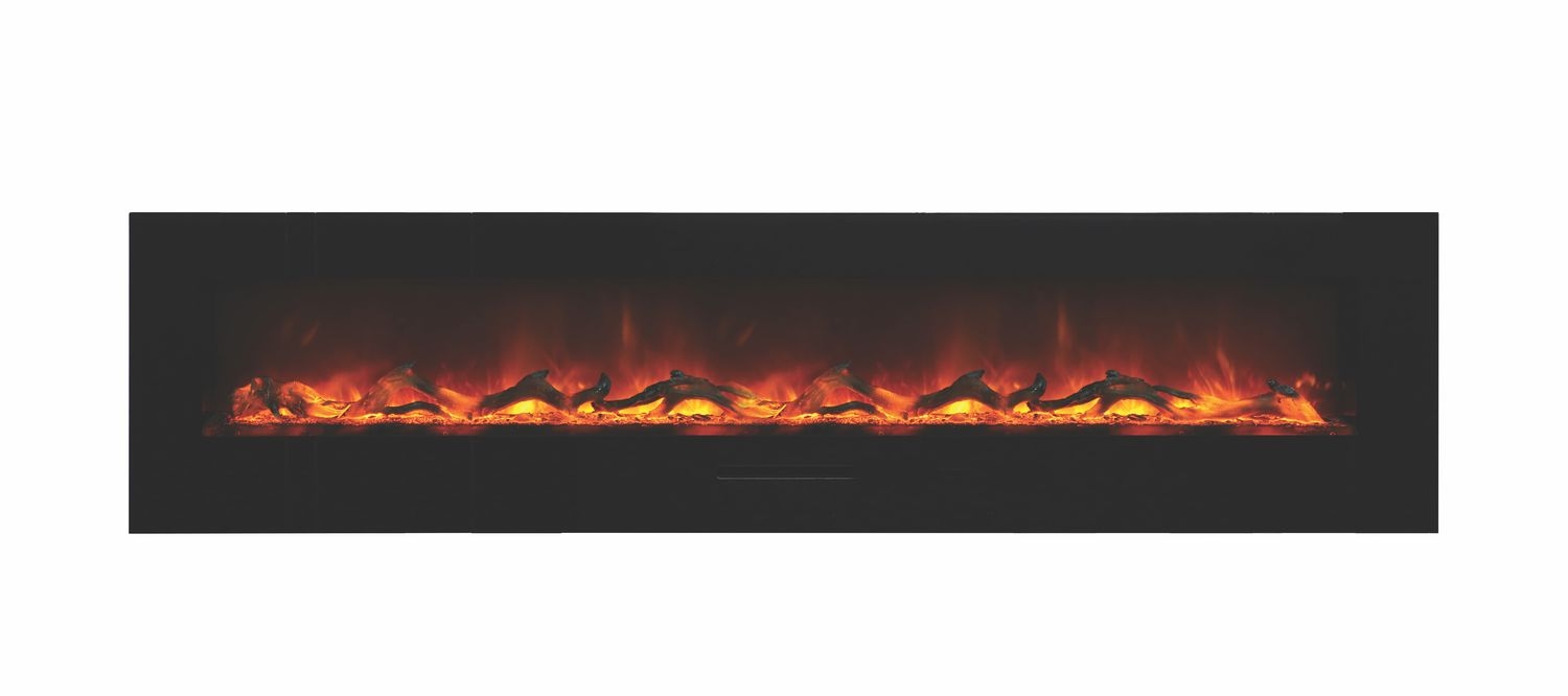 WM-FM Flush Mount Electric Fireplace w/Black Glass Surround