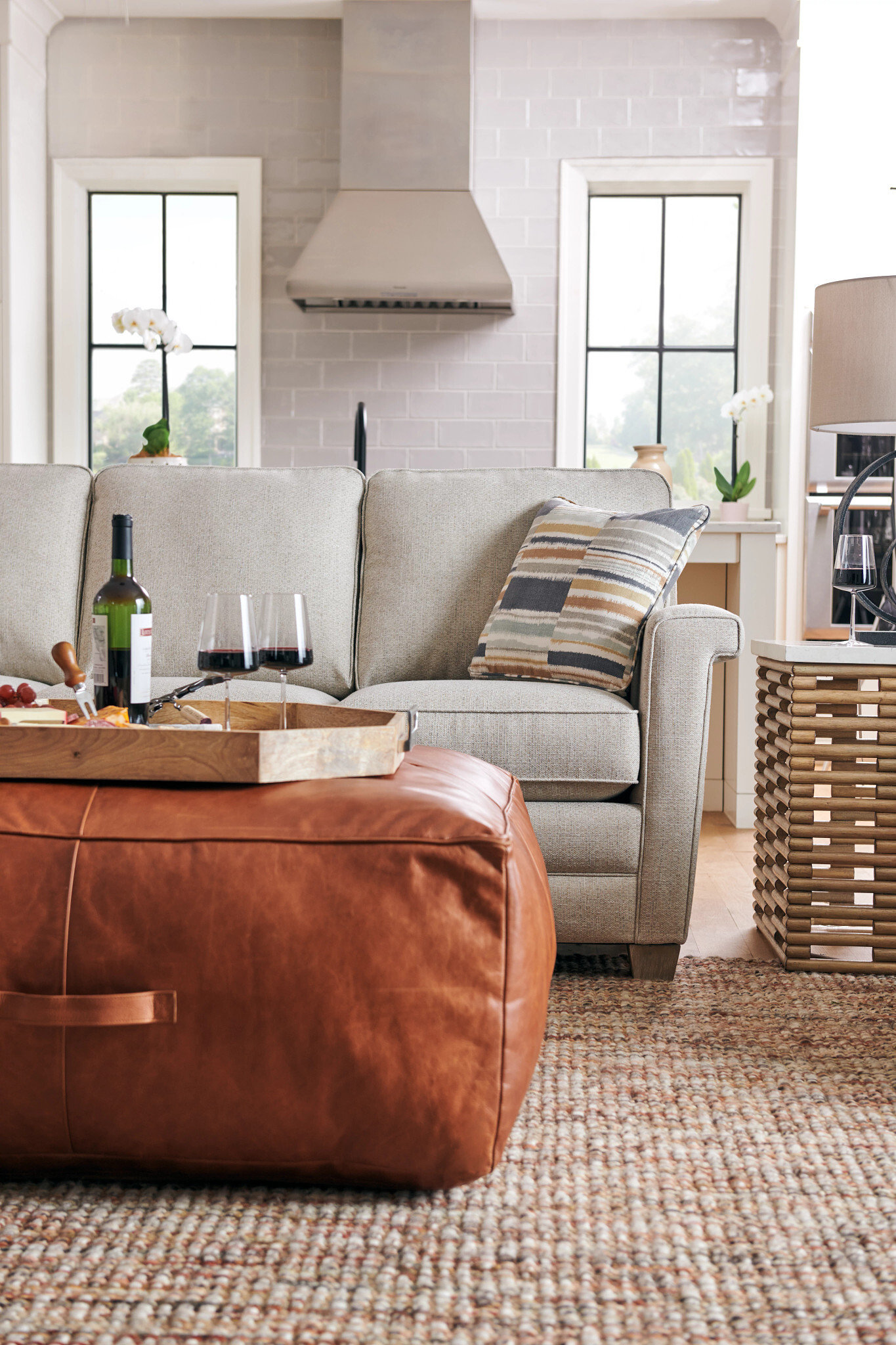Hidden Treasures Bazaar Square Leather Large Pouf