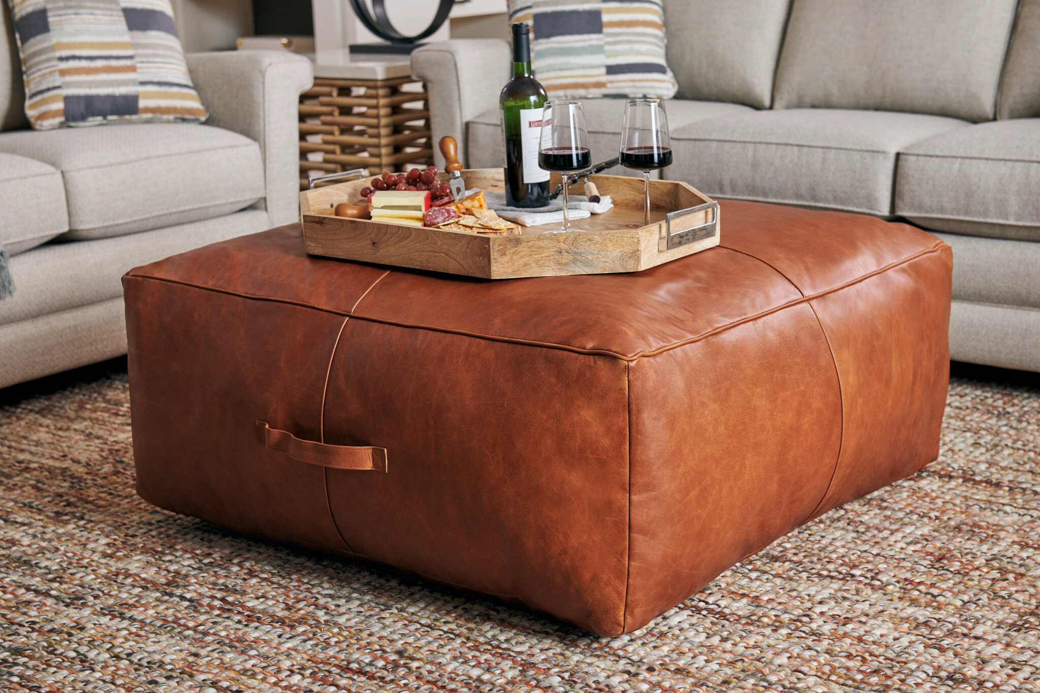 Hidden Treasures Bazaar Square Leather Large Pouf