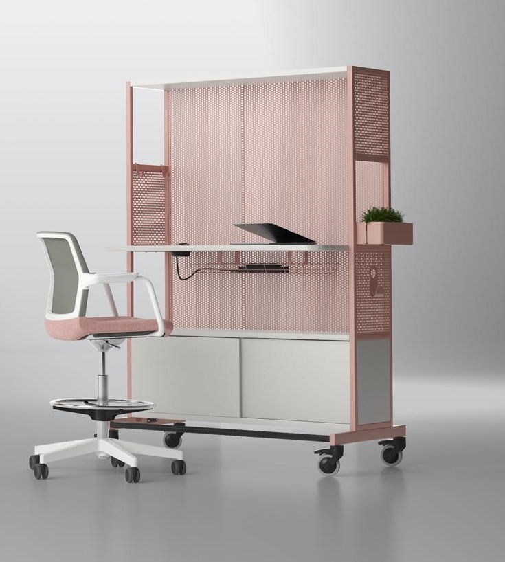 Worklab Mobile Workstation w/Fixed Cabinet, Metal Back Panel & Desktop