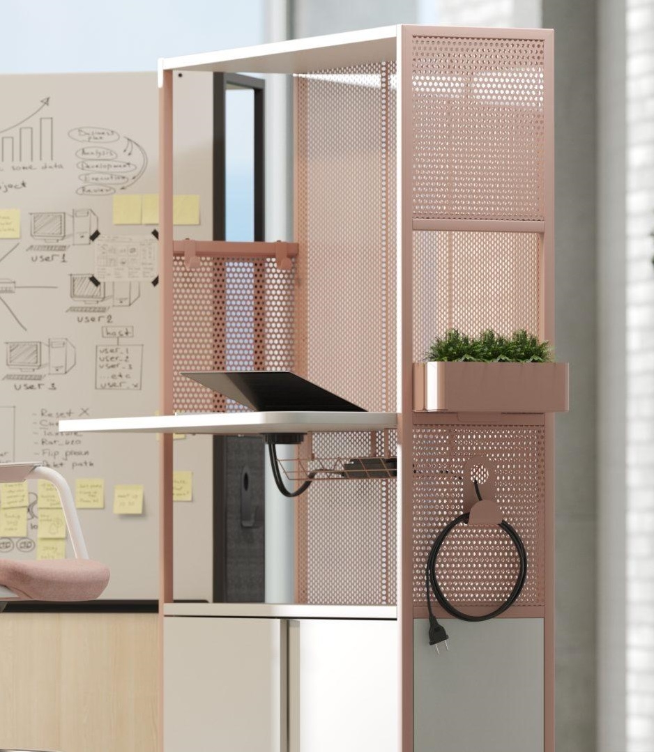 Worklab Mobile Workstation w/Fixed Cabinet, Metal Back Panel & Desktop