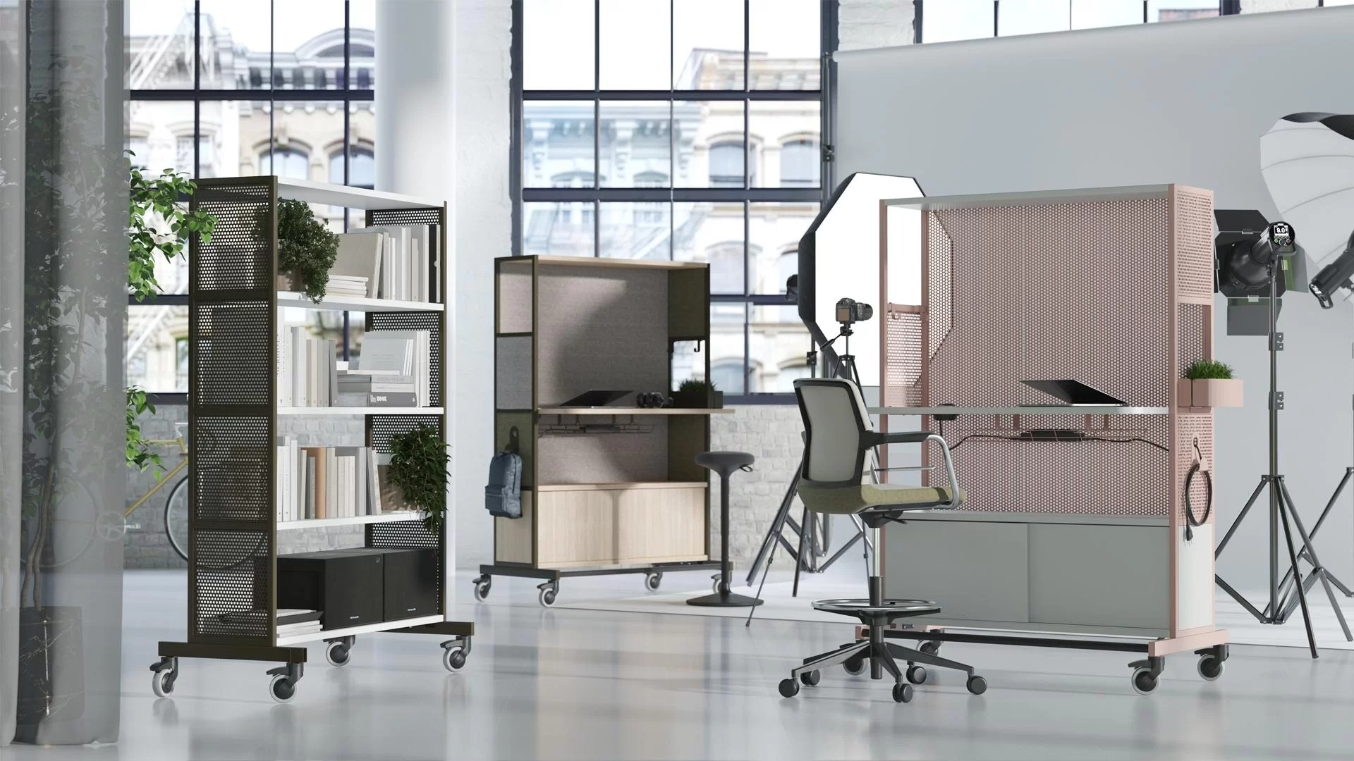 Worklab Mobile Shelving Unit w/4 Fixed Shelves & Semiopen Back