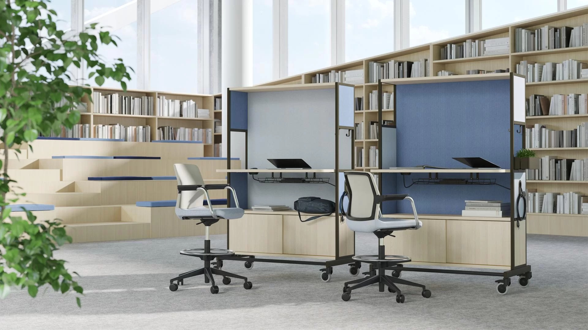 Worklab Mobile Shelving Unit w/2 Fixed Shelves, Cabinet & Back Panel