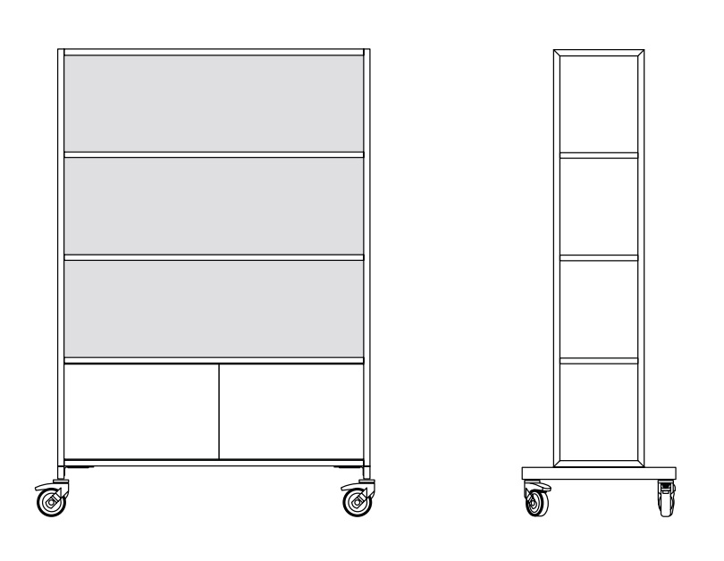 Worklab Mobile Shelving Unit w/2 Fixed Shelves, Cabinet & Metal Back Panel