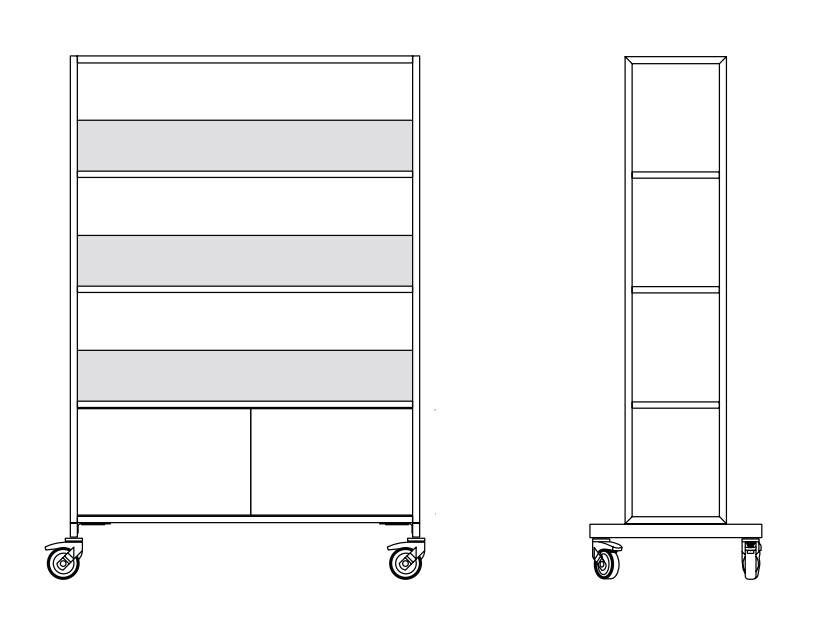 Worklab Mobile Shelving Unit w/2 Fixed Shelves, Cabinet & Semiopen Back