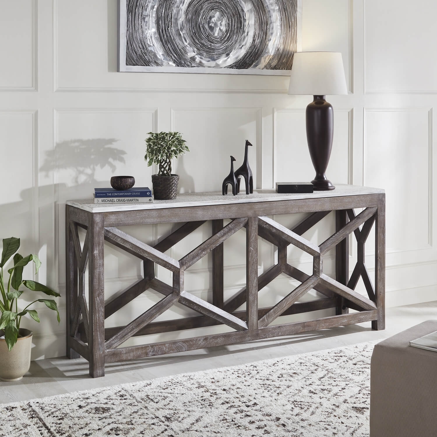 Wire 72" Solid Wood Large Console table