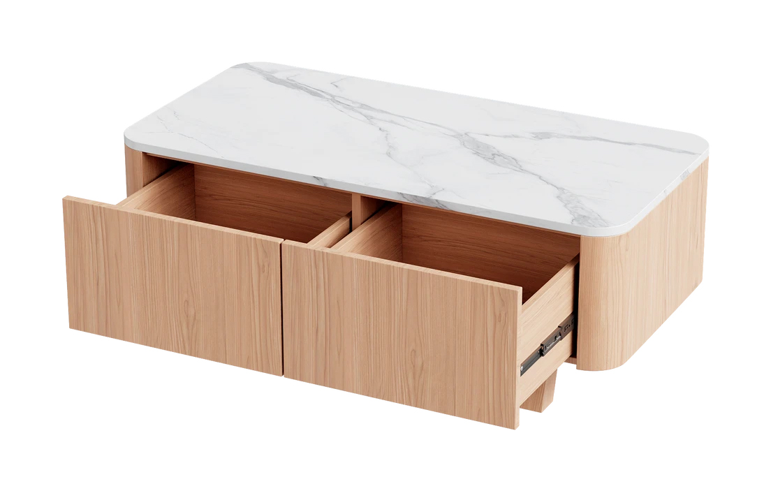 Wynter Rectangular Wood 2-Drawer Coffee Table with Marble Top
