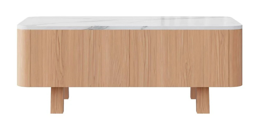 Wynter Rectangular Wood 2-Drawer Coffee Table with Marble Top