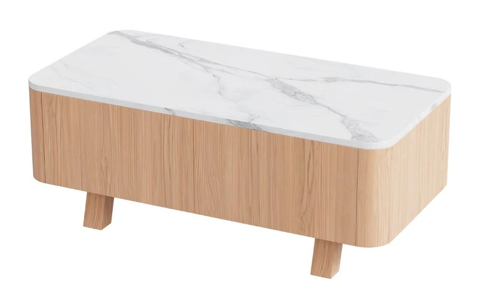 Wynter Rectangular Wood 2-Drawer Coffee Table with Marble Top