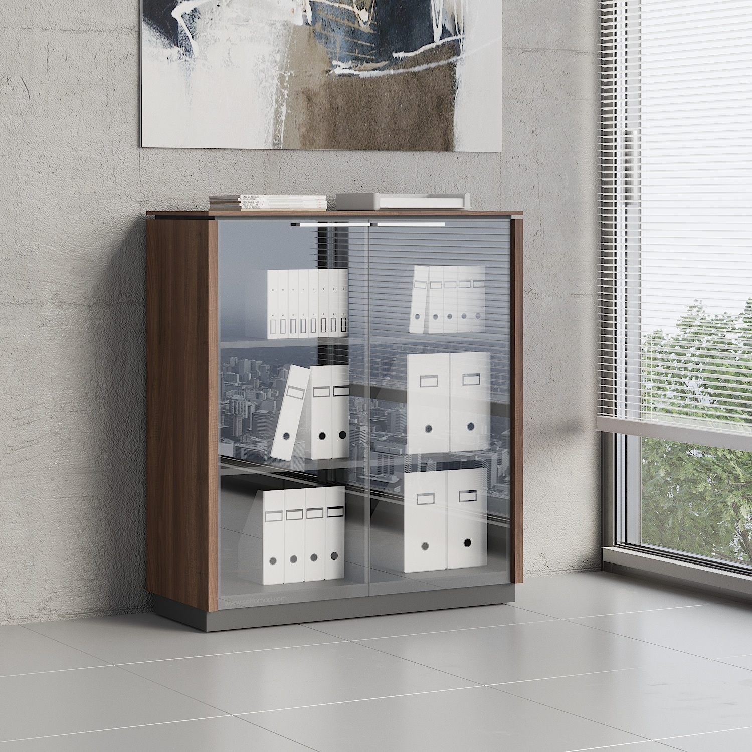 Status Office Cabinet w/Glass Doors & Shelves