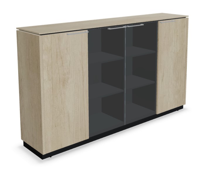 Status Office Cabinet w/2 Doors, 2 Glass Doors & 6 Shelves