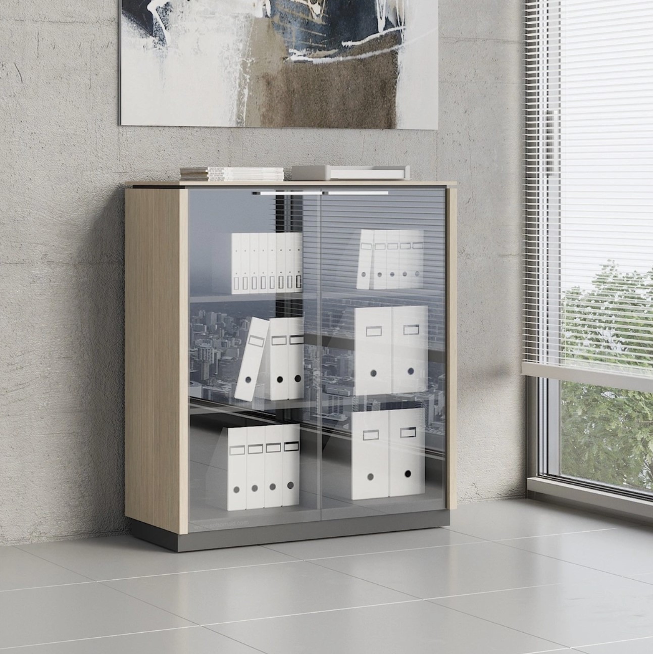 Status Office Cabinet w/Glass Doors & Shelves