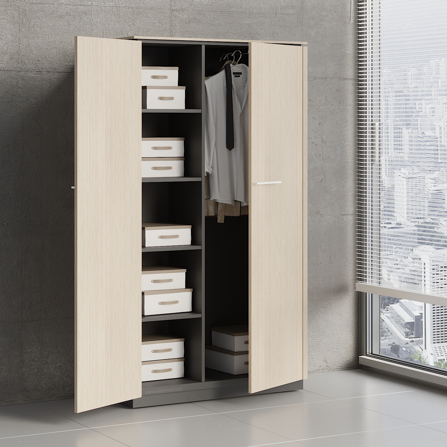 Status Office Wardrobe w/Storage Cabinet & Slide-Out Hanger