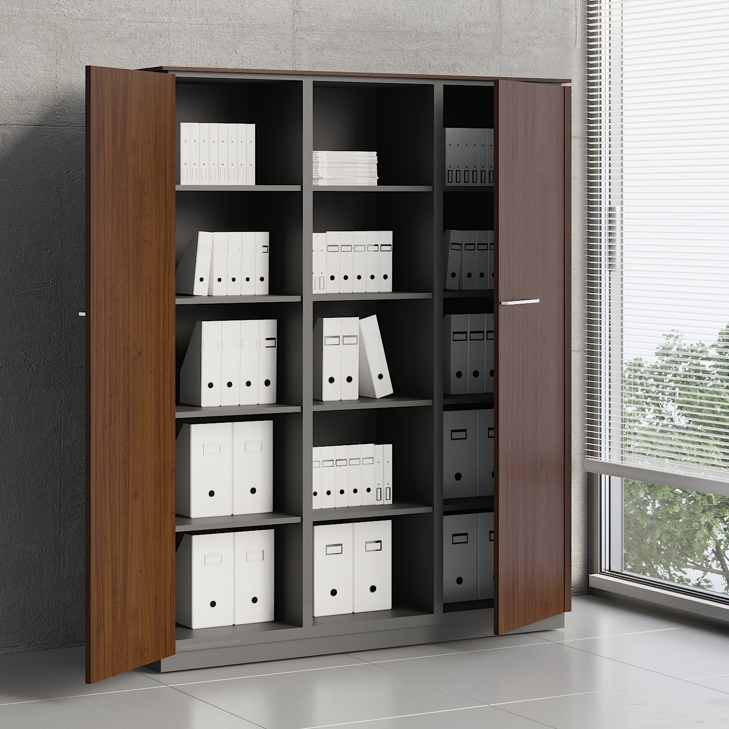 Status Office Half-Bookcase w/Doors & Open Shelves