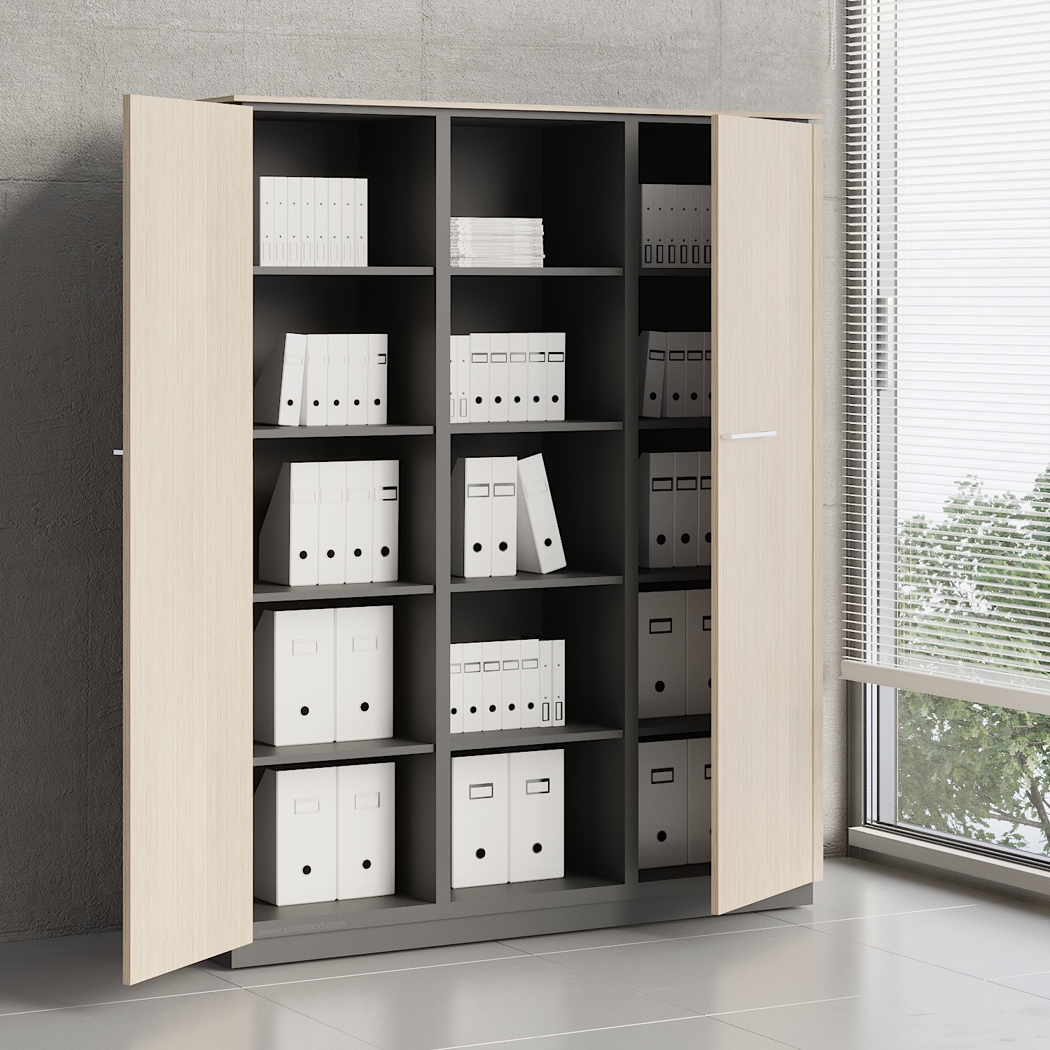 Status Office Half-Bookcase w/2 Doors & 5 Open Shelves