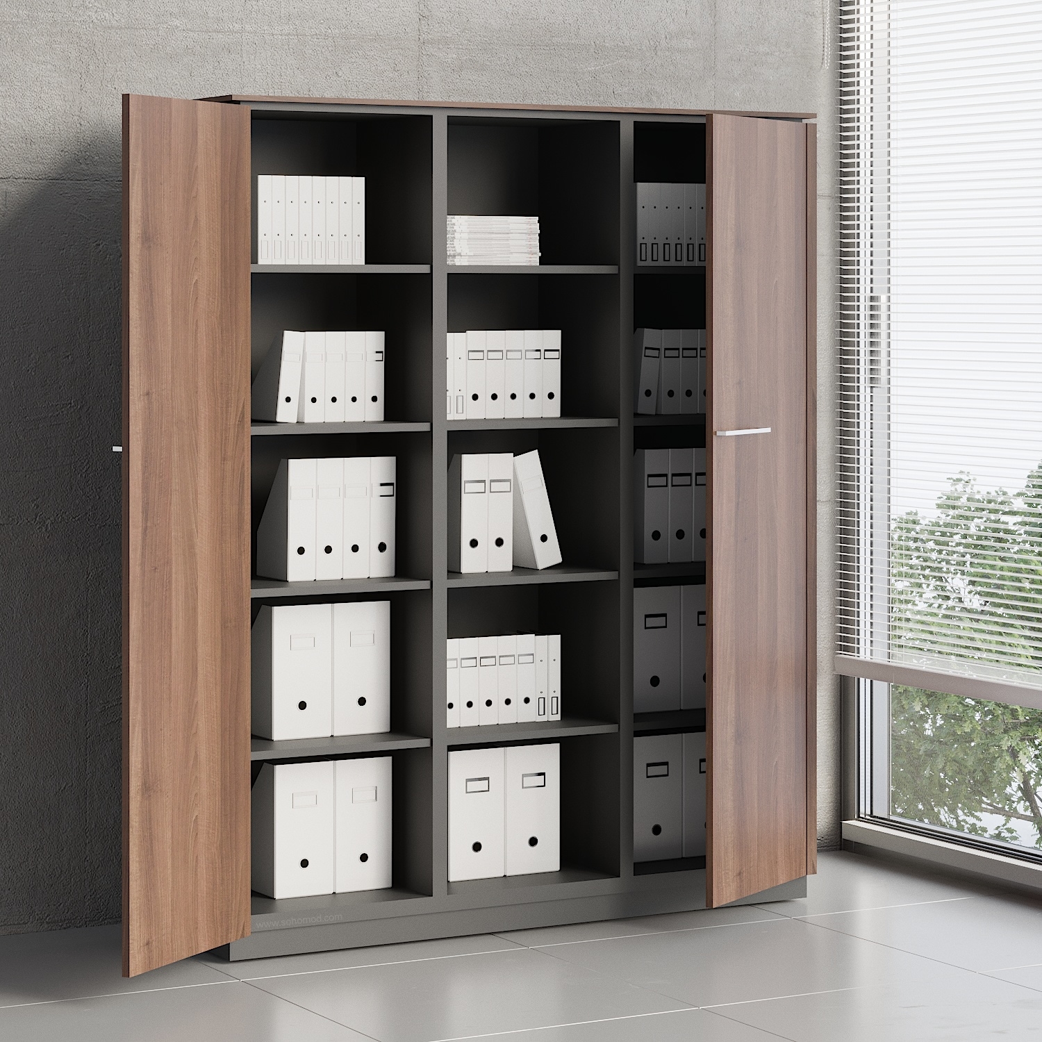 Status Office Half-Bookcase w/Doors & Open Shelves