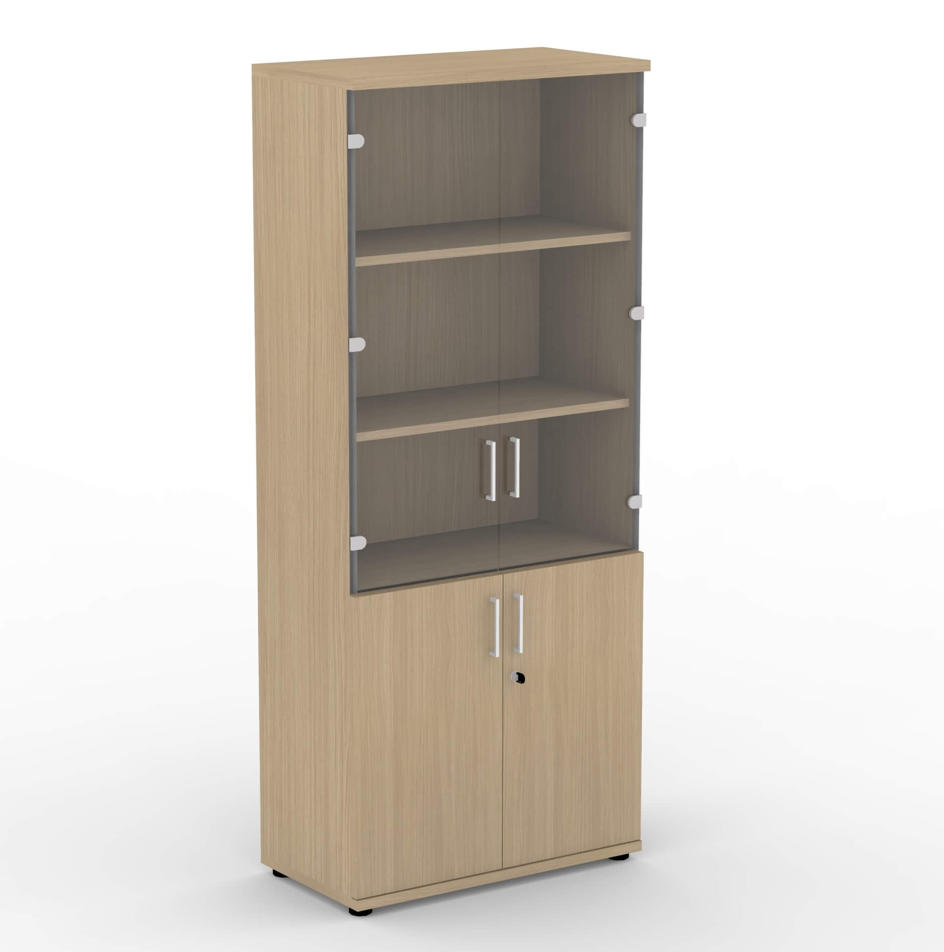 Uni Melamine Office Lockable Cabinet w/2 Glass Doors & 4 Shelves