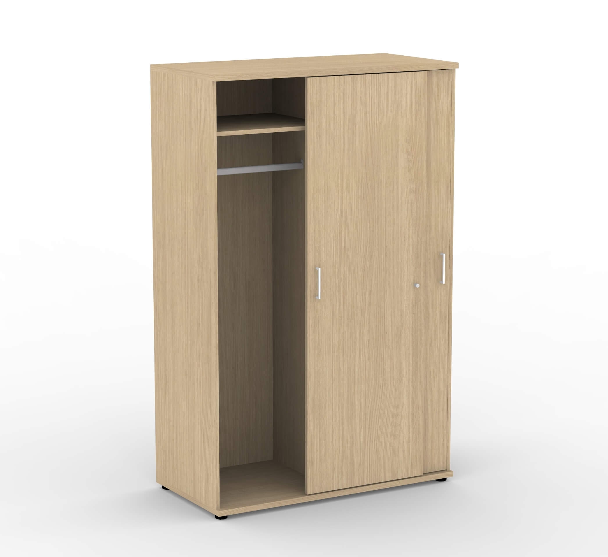 Uni Melamine Office Lockable Wardrobe w/Sliding Doors & 2 Metal Hanging Rails for Clothes