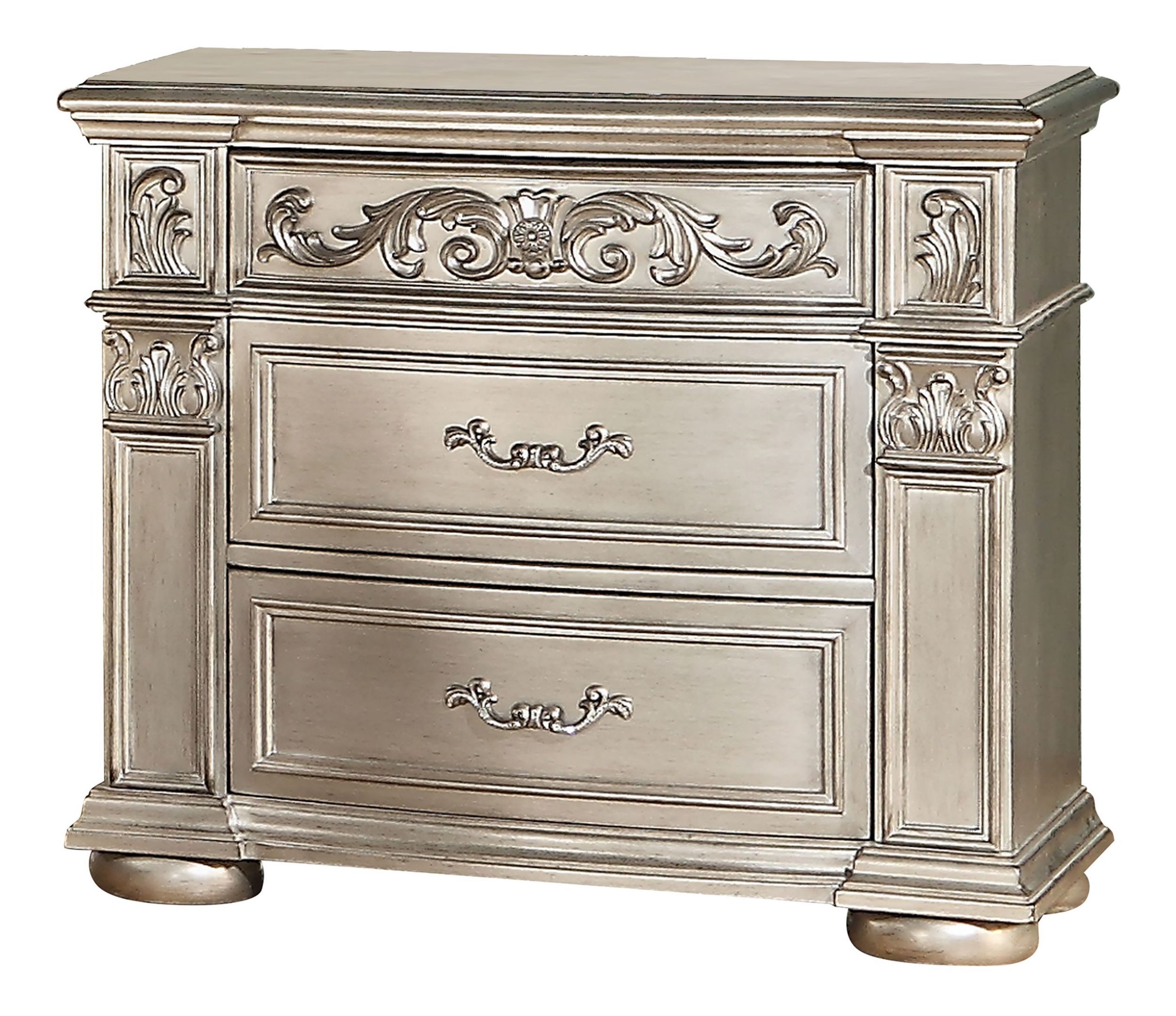 Platinum Bedroom Set with Faux Leather Upholstered Headboard & Footboard