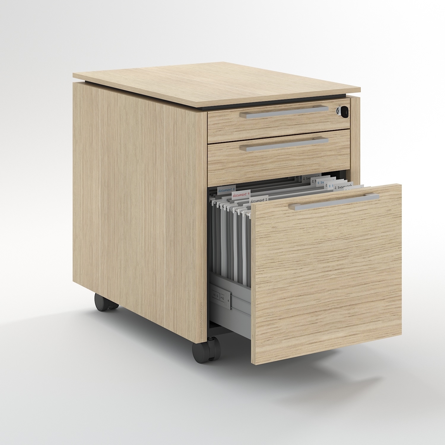 Status Office Lockable Mobile Pedestal w/1 Pencil Tray Drawer, 1 Drawer & 1 File Drawer