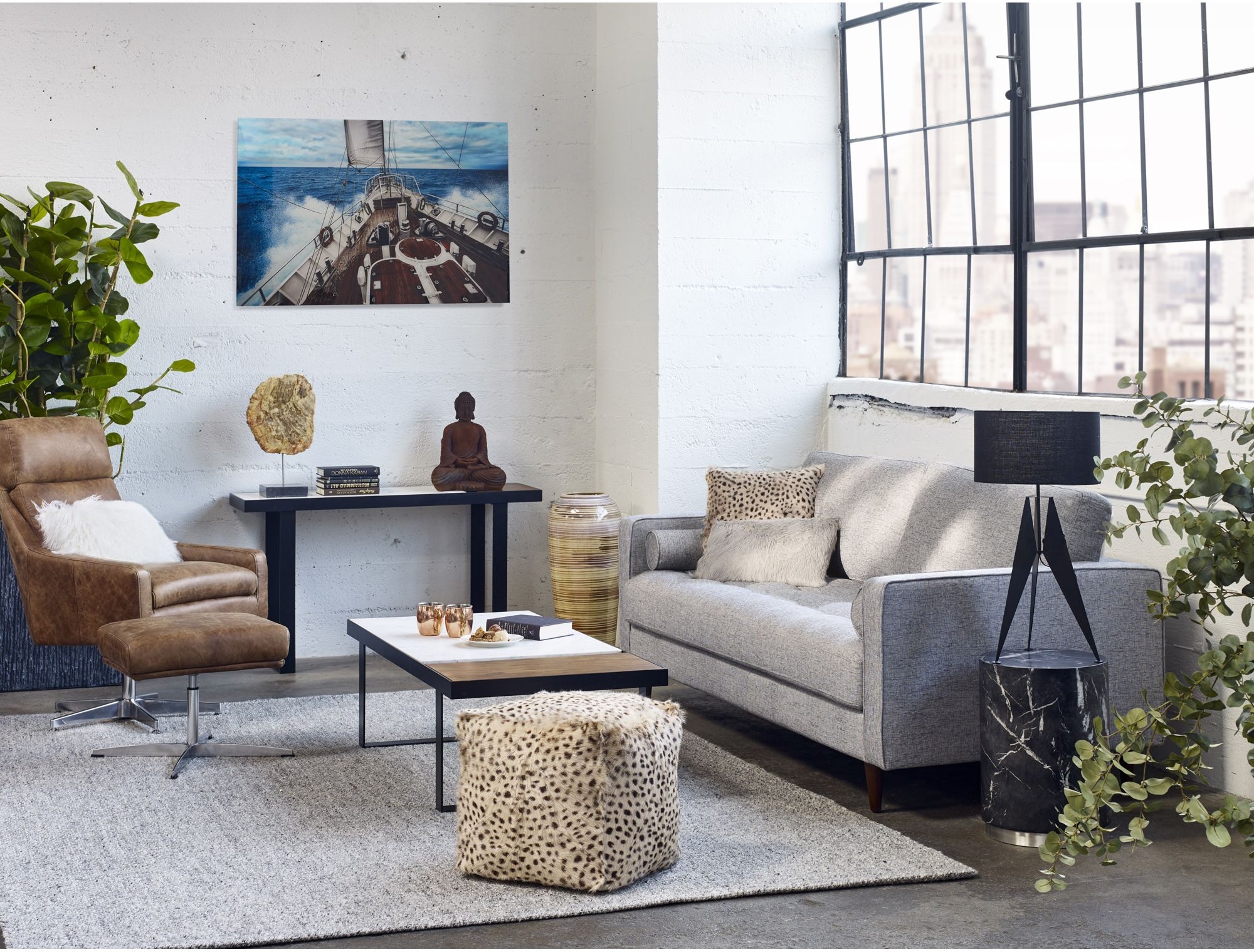 Spotted Goat Fur Pouf