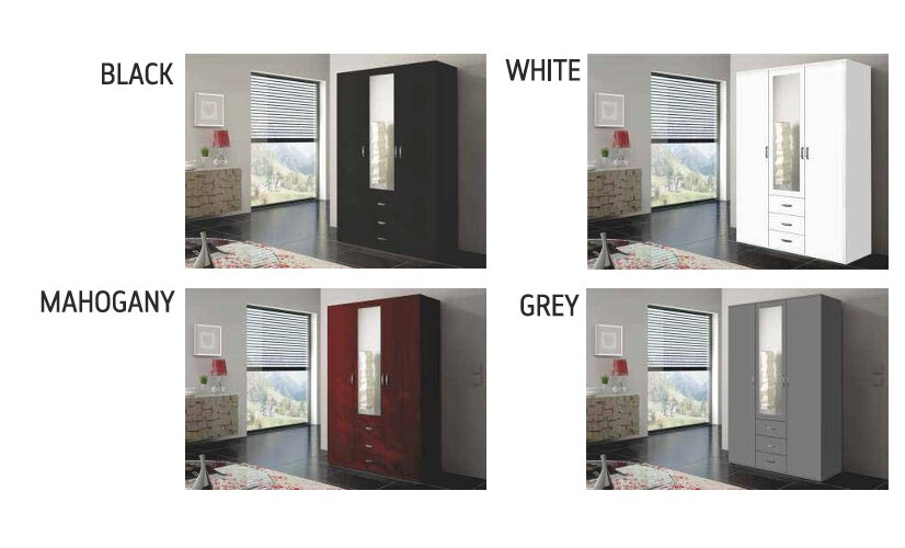 Orlando 59-inch 3-Door Glossy Wood Wardrobe with 3 Drawers