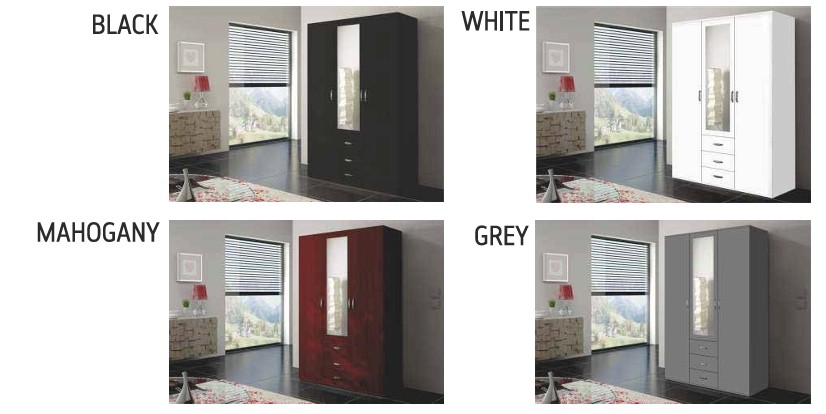 Orlando 59-inch 3-Door Matte Wood Wardrobe with 3 Drawers & Mirror