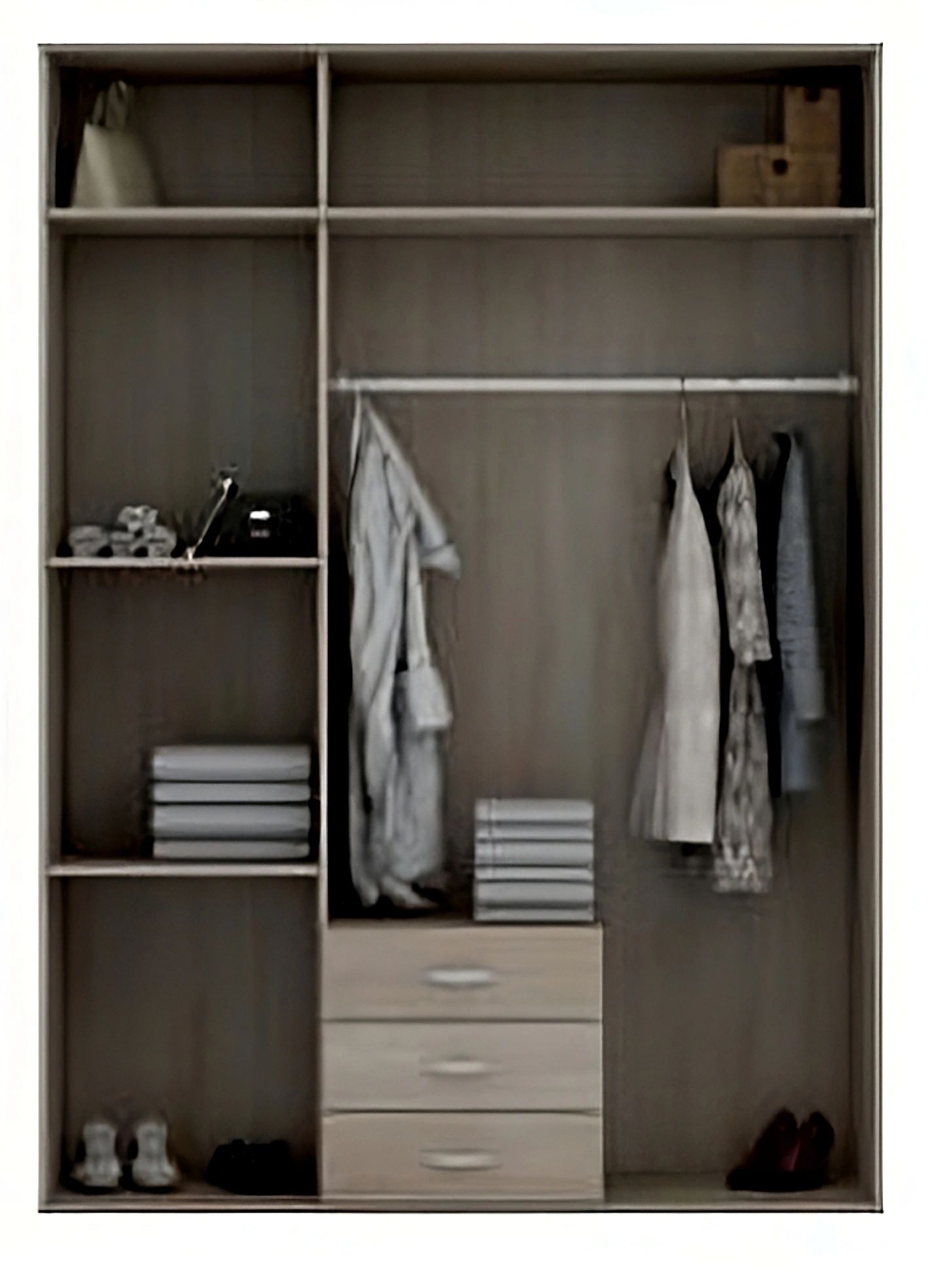 Orlando 59-inch 3-Door Glossy Wood Wardrobe with 3 Drawers & Mirror