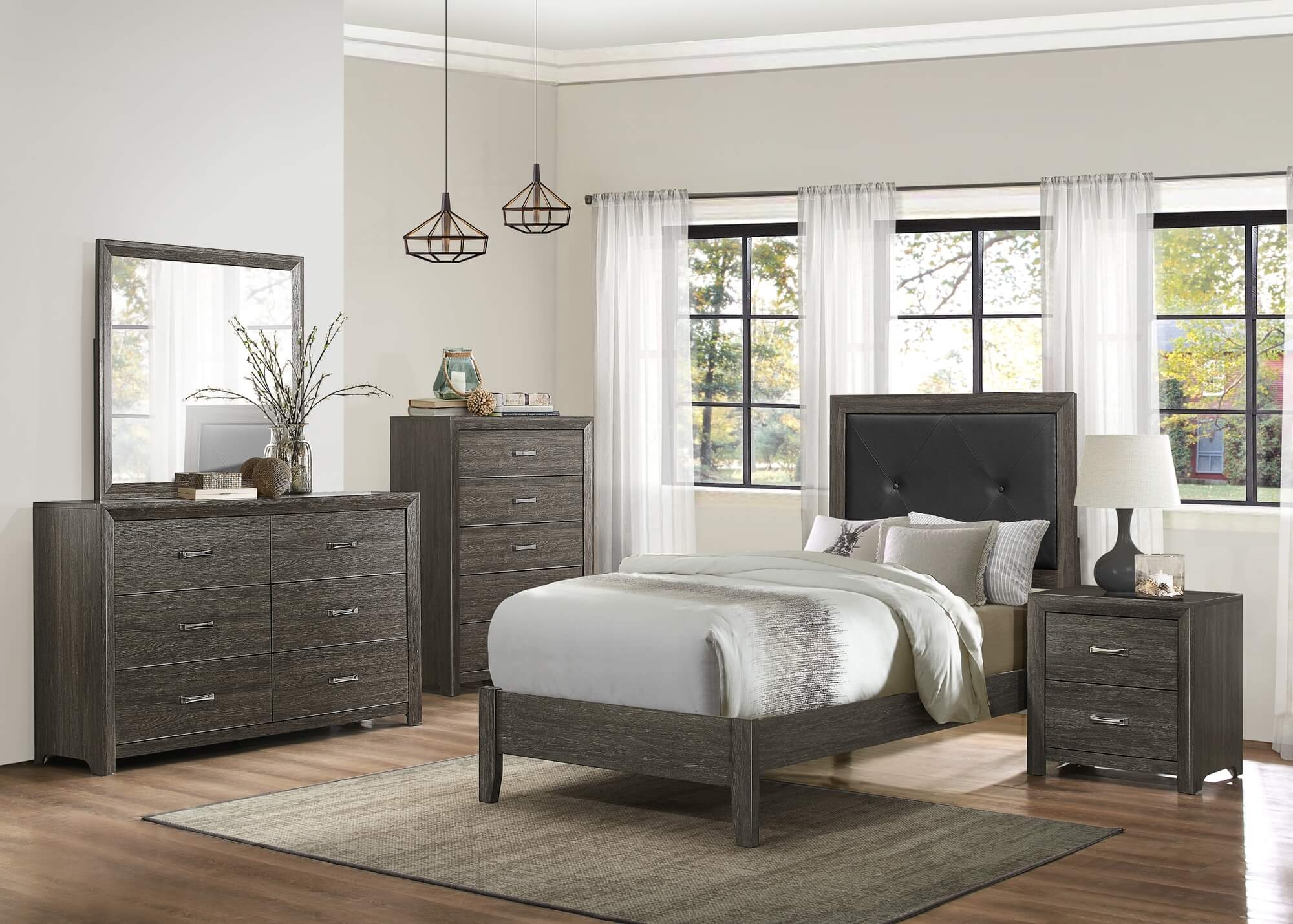 Edina Leatherette/Wood Veneer Panel Bed