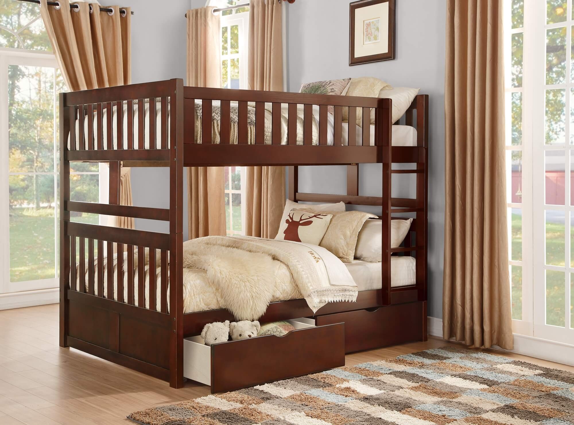 Rowe Wood/Wood Bunk Bed w/ Storage Boxes, Full/Full Size