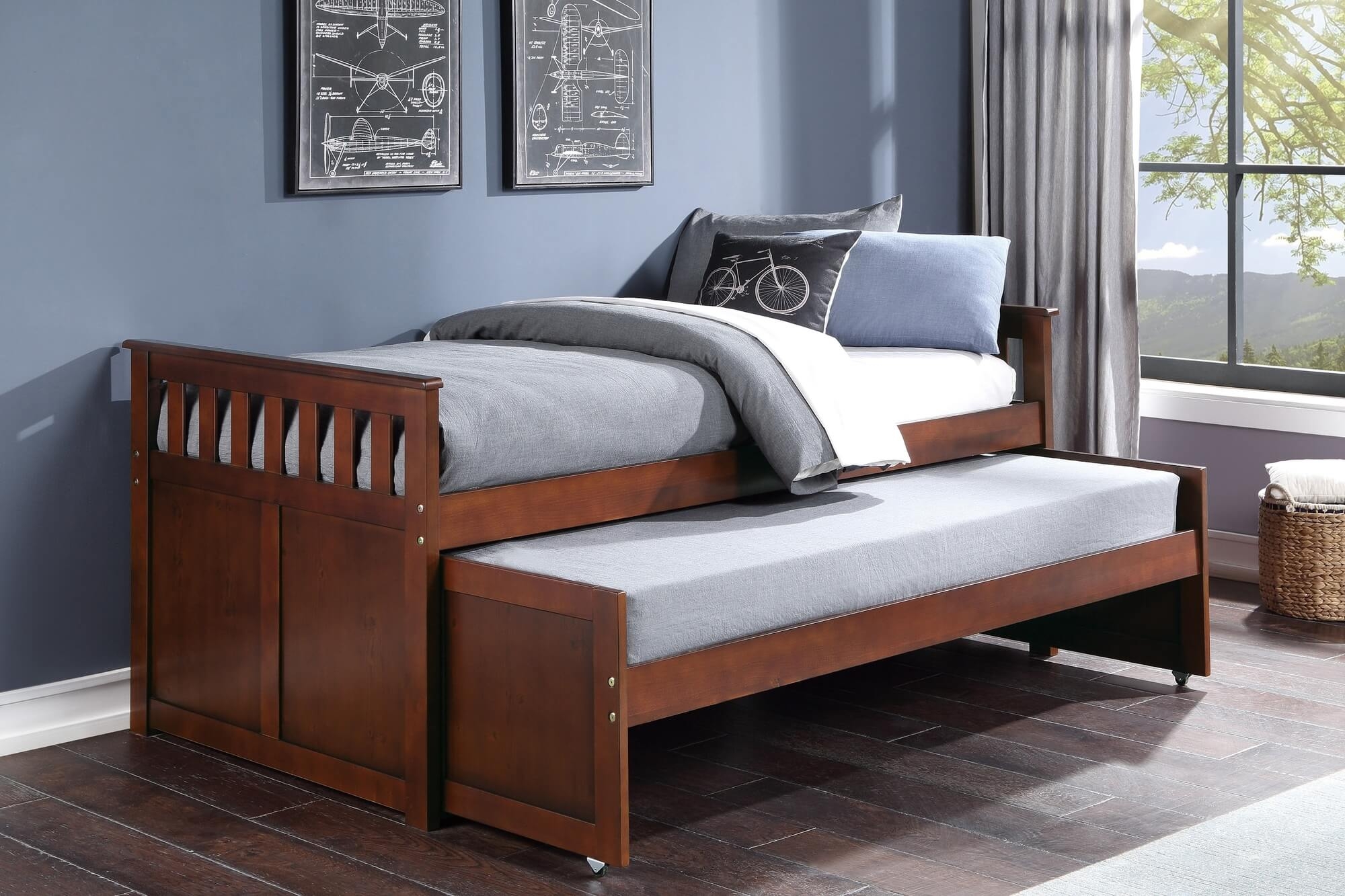 Rowe Wood/Wood Veneer Trundle Bed, Twin/Twin Size