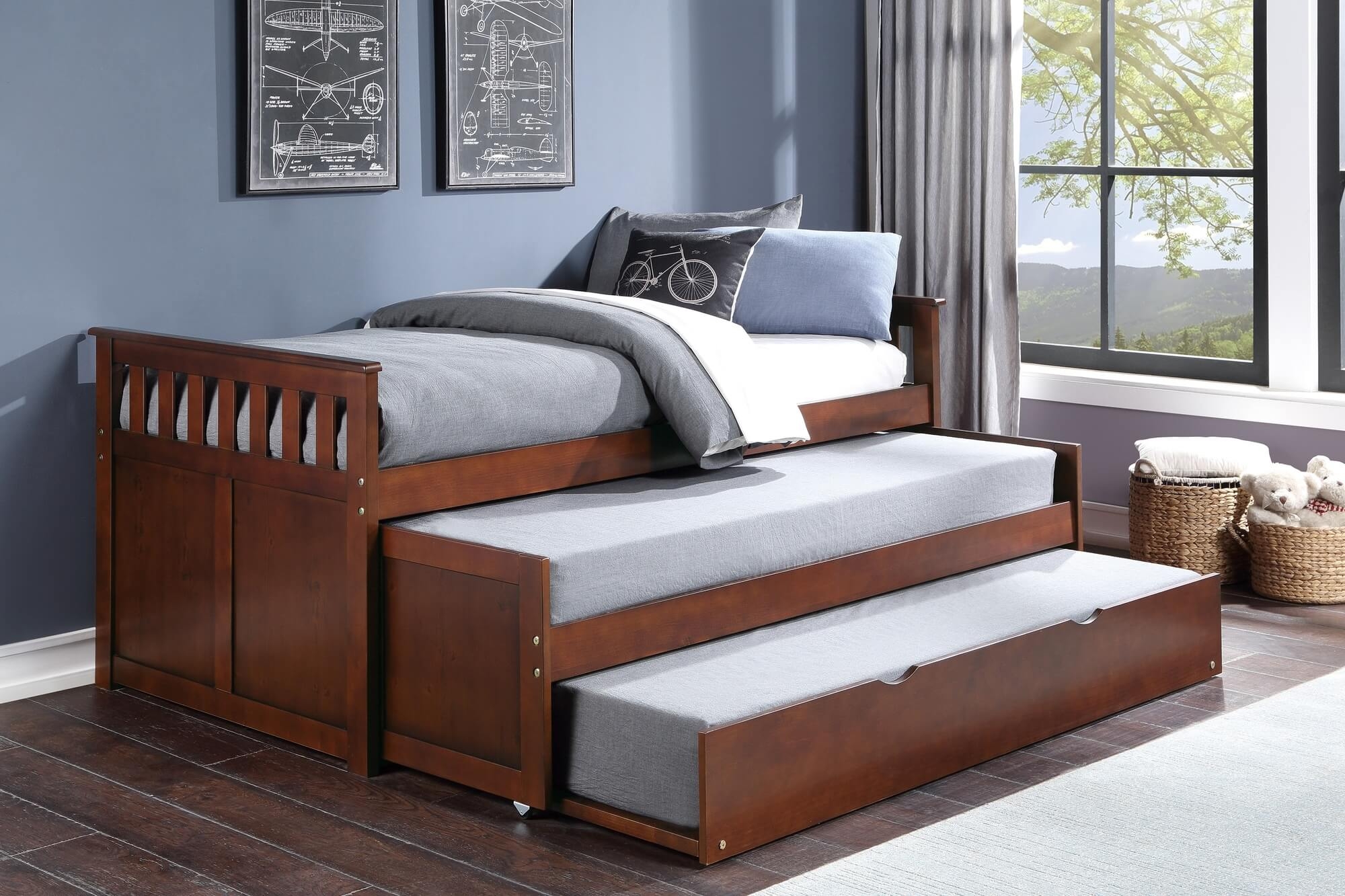 Rowe Wood/Wood Veneer Trundle Bed, Twin/Twin Size