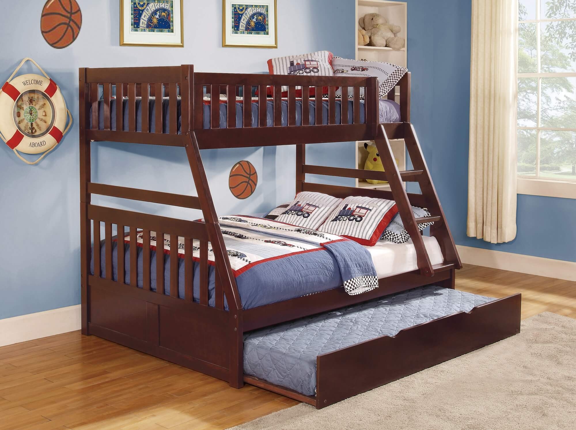Rowe Wood/Wood Veneer Bunk Bed w/ Twin Trundle, Twin/Full Size