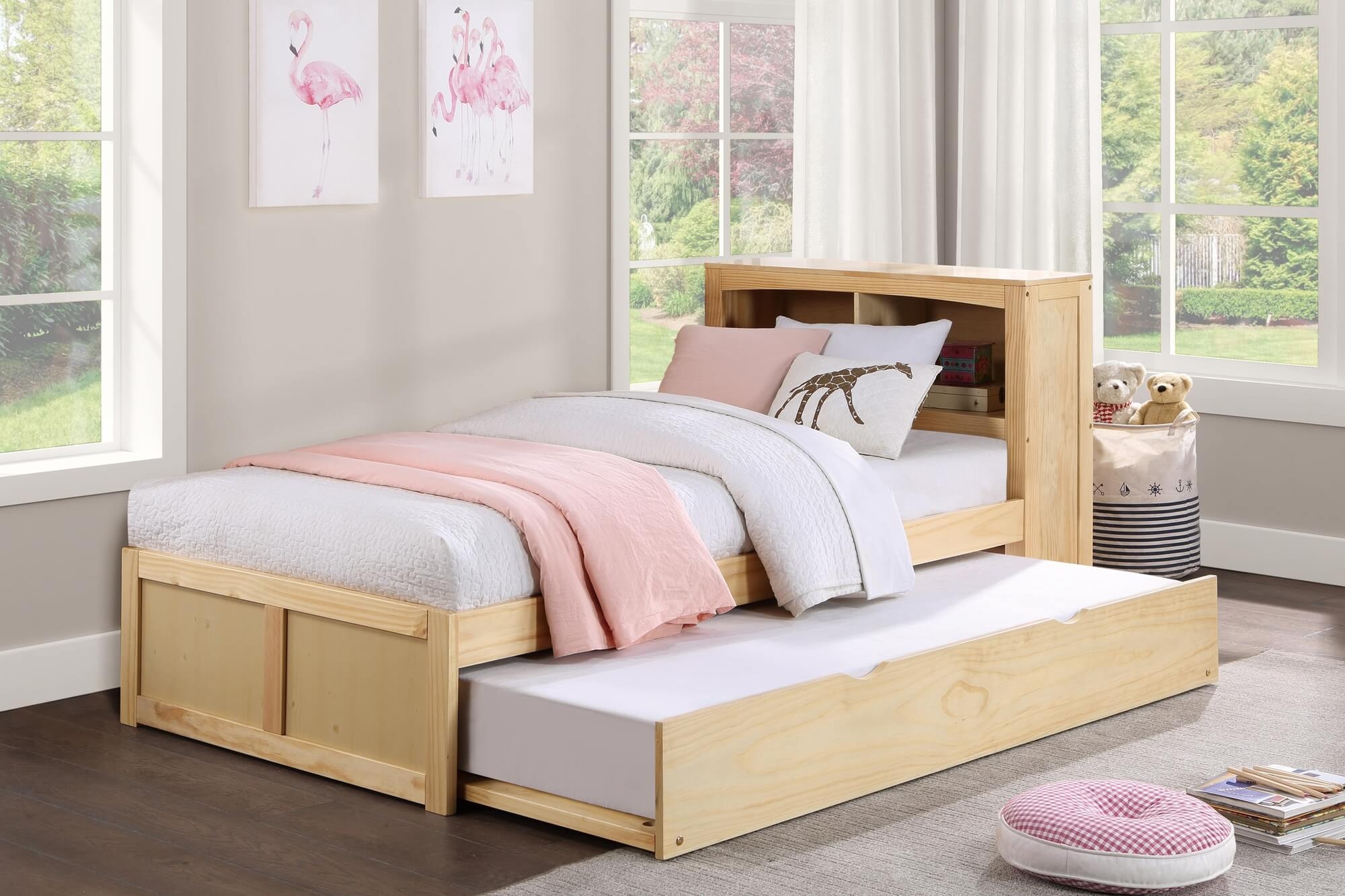 Bartly Wood/Wood Veneer Bookcase Bed w/ Twin Trundle, Twin Size