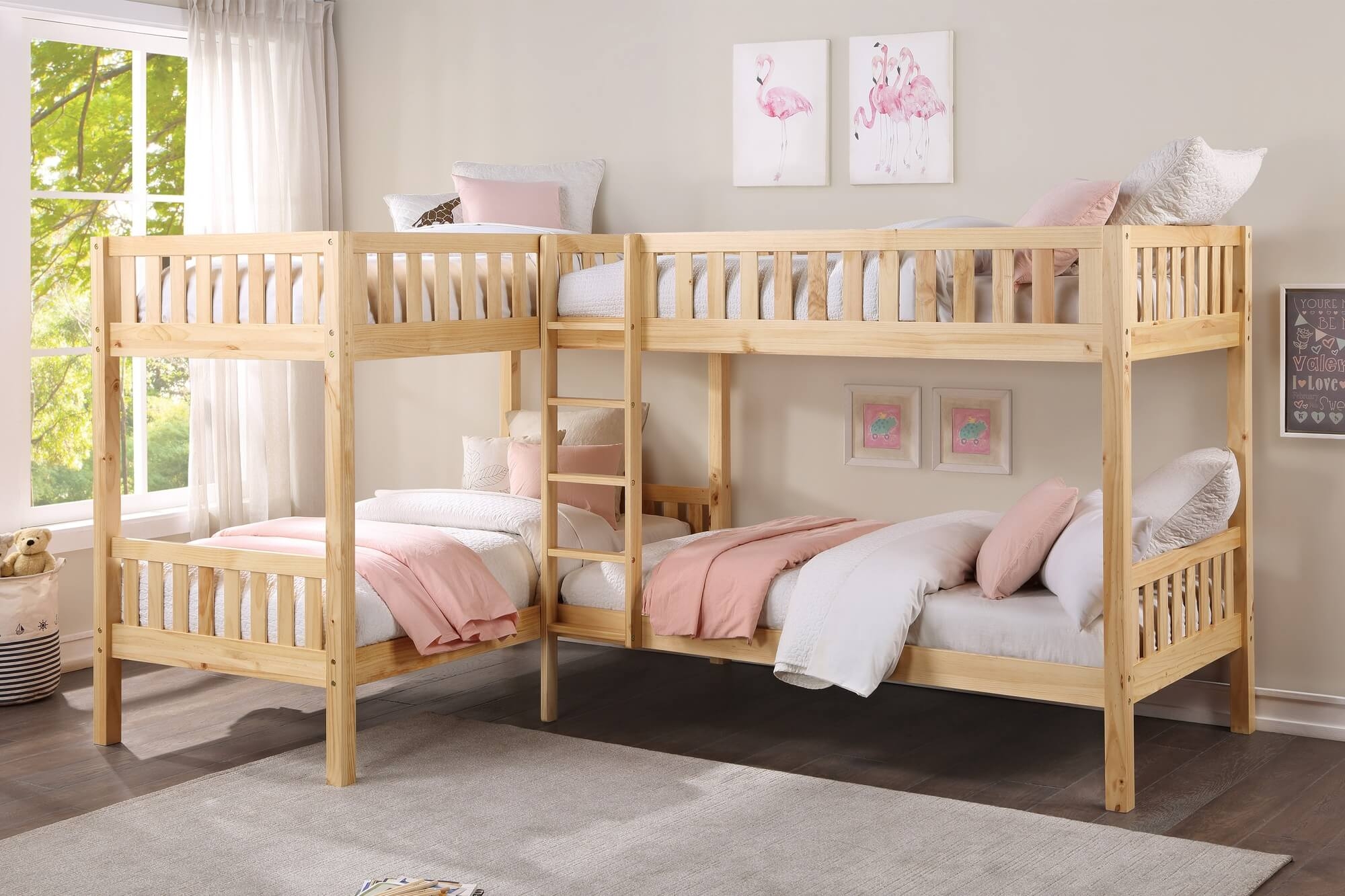 Bartly Wood/Wood Veneer Corner Bunk Bed