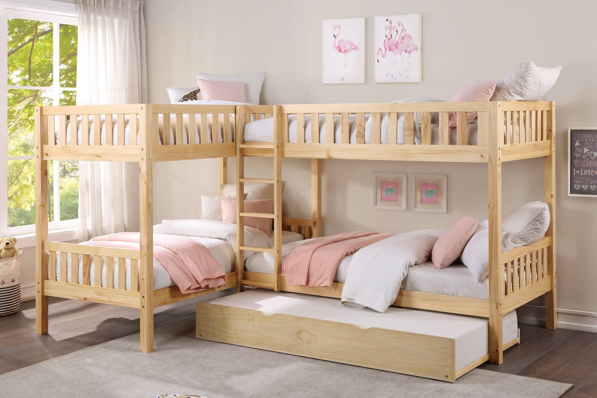 Bartly Wood/Wood Veneer Corner Bunk Bed