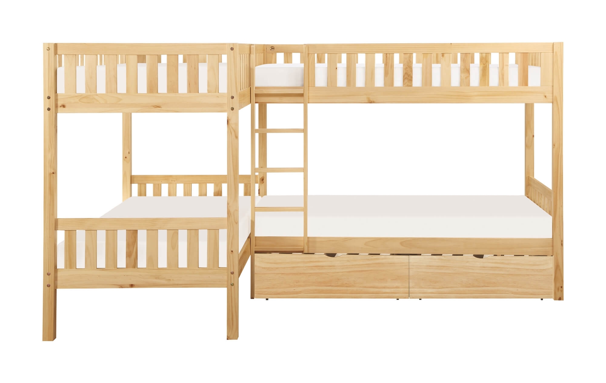 Bartly Wood/Wood Veneer Corner Bunk Bed w/ Storage Boxes
